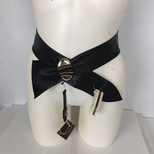 Vintage 80’s Leather Shop Black Soft Genuine Leather Belt NEW Size L Art To Wear